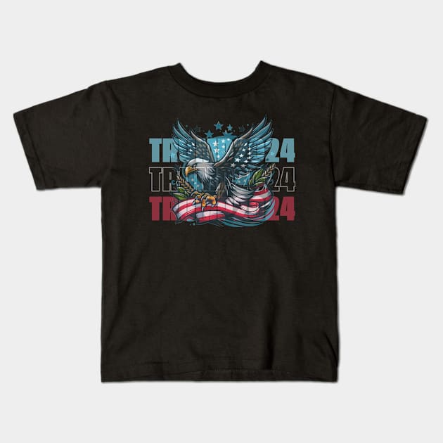 Trump 2024 American Flag Kids T-Shirt by Etopix